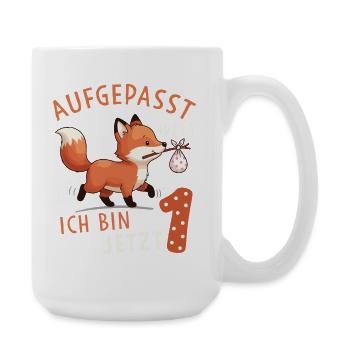 Ich bin 1 – Süßer Fuchs Erster Geburtstag - Große Tasse 440 ml - Weiß - Rechts