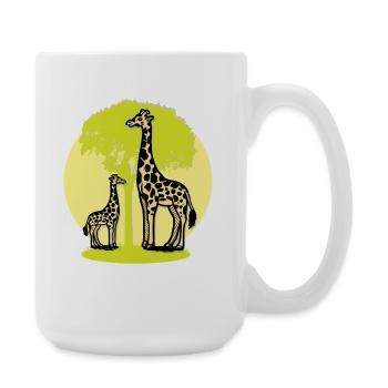 Giraffe Family Safari Nature Retro Cartoon Art - Large Mug 440 ml - white - Right
