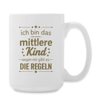 Lustiger Spruch mittleres Kind Familientreiben  - Große Tasse 440 ml - Weiß - Rechts