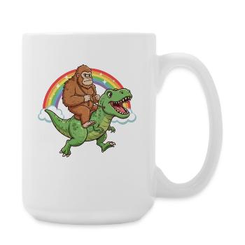 Bigfoot Reitet T-Rex Dinosaurier Regenbogen - Große Tasse 440 ml - Weiß - Rechts