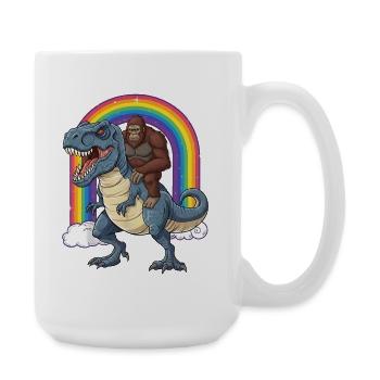 Bigfoot Reitet T-Rex Dinosaurier Regenbogen - Große Tasse 440 ml - Weiß - Rechts