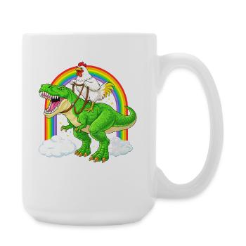 Chicken Riding T-Rex Dinosaur Rainbow - Large Mug 440 ml - white - Right