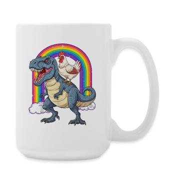 Huhn Reitender T-Rex Dinosaurier Regenbogen - Große Tasse 440 ml - Weiß - Rechts