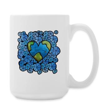 Erdherz in blauer Blumenumlaufbahn - Große Tasse 440 ml - Weiß - Rechts