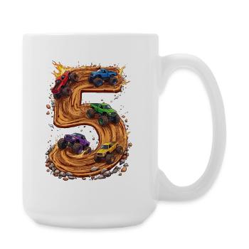 5th Birthday, 5 Year Old Boy, Monster Truck - Large Mug 440 ml - white - Right