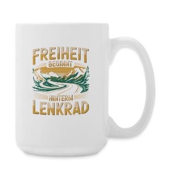  Freiheit Beginnt Hinterm Lenkrad Roadtrip Berge - Große Tasse 440 ml - Weiß - Rechts