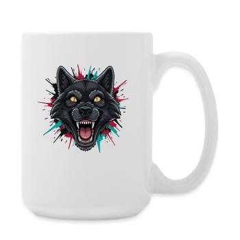 Neon-Wolfkopf Farbspritzer - Große Tasse 440 ml - Weiß - Rechts