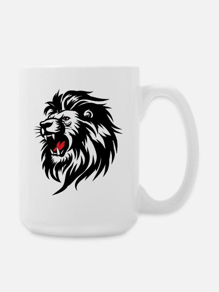 Rowing Lion Silhouette with Red Tongue - Large Mug 440 ml - white