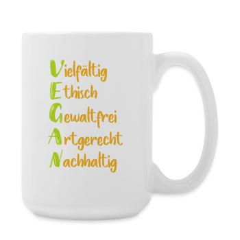 Vegane Werte: Vielfalt Ethik Nachhaltigkeit - Große Tasse 440 ml - Weiß - Rechts