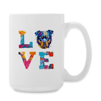 Rottweiler LOVE Dog Pop Art Buntes Porträt - Große Tasse 440 ml - Weiß - Rechts