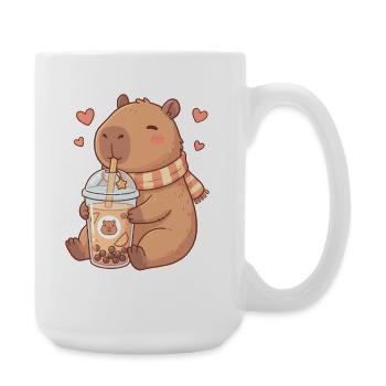 Cozy Kawaii Capybara schlürft Boba-Tee - Große Tasse 440 ml - Weiß - Rechts