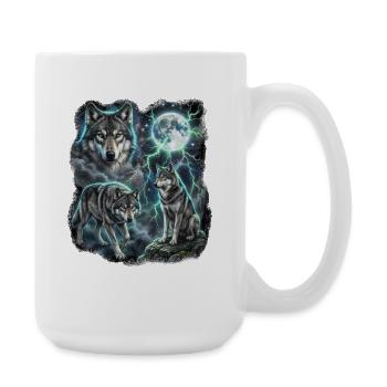 DREI Wilde Wölfe mit Mond Wildlife-Designs - Große Tasse 440 ml - Weiß - Rechts