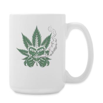 Weed Shirt – Cannabis Leaf Face Stoner - Large Mug 440 ml - white - Right