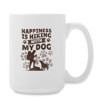 Happiness Is Hiking With My Dog Wander Spruch - Große Tasse 440 ml - Weiß - Rechts