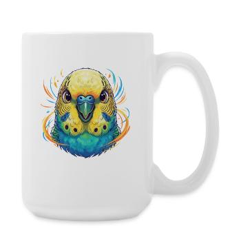 Lebendige Wellensittich Farbexplosion - Große Tasse 440 ml - Weiß - Rechts