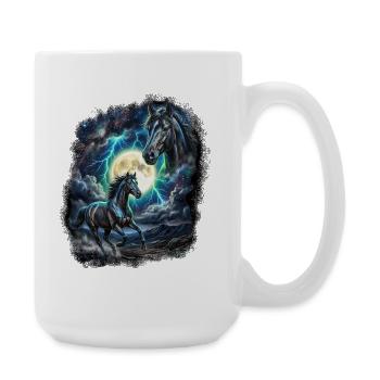 Two Wild Horses with Moon Wildlife Designs - Large Mug 440 ml - white - Right