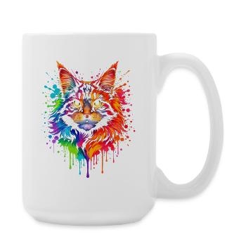 Maine Coon Neon | Katzenkunst Pop Art - Große Tasse 440 ml - Weiß - Rechts