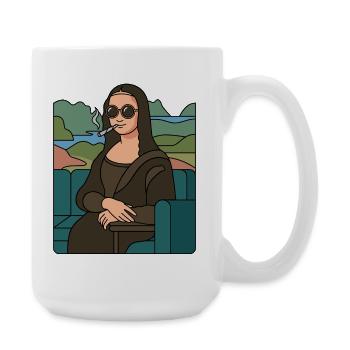 Mona Lisa cool with sunglasses smoking weed - Large Mug 440 ml - white - Right