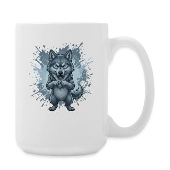 Blauer Wolf Cartoon mit Spritzhintergrund - Große Tasse 440 ml - Weiß - Rechts