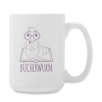 Bücherwurm Silhouette Minimalistisch Nerd - Große Tasse 440 ml - Weiß - Rechts