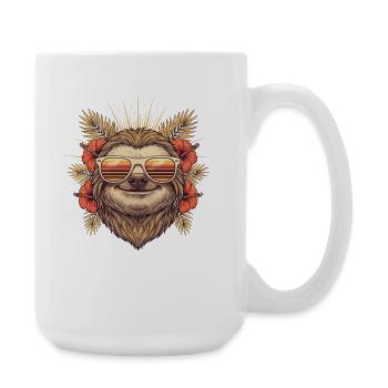 Sun sloth with hibiscus glasses - Large Mug 440 ml - white - Right