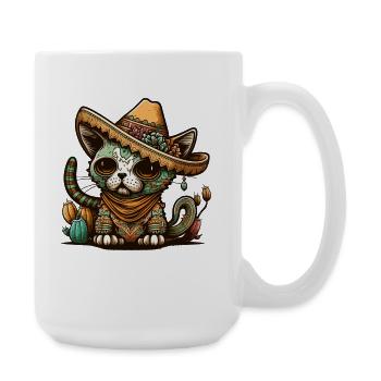 Mexican Cinco De Mayo Sugar Skull Sombrero Cat - Large Mug 440 ml - white - Right