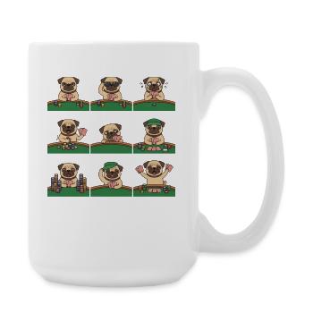 Lustiger Mops Poker Kartenspiel Hund - Große Tasse 440 ml - Weiß - Rechts