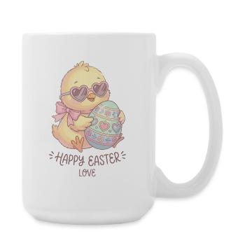 Pastellhuhn mit Herzbrille Ostereier - Große Tasse 440 ml - Weiß - Rechts