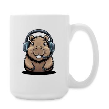 Capybara Gamer With Headset Funny Gaming - Large Mug 440 ml - white - Right