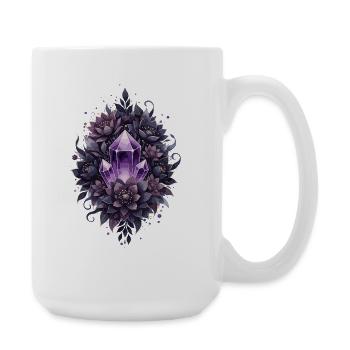 Amethyst crystal in a lilac plant wreath - Large Mug 440 ml - white - Right