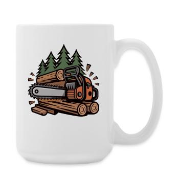 Holzfäller Kettensäge Shirt Waldarbeiter - Große Tasse 440 ml - Weiß - Rechts