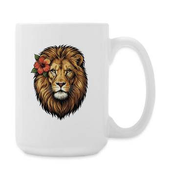 Lion head with hibiscus flower - Large Mug 440 ml - white - Right