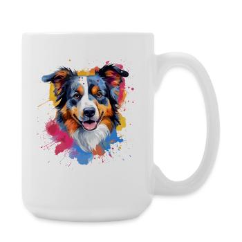 Australian Shepherd Dog Splash Art Bunt - Große Tasse 440 ml - Weiß - Rechts