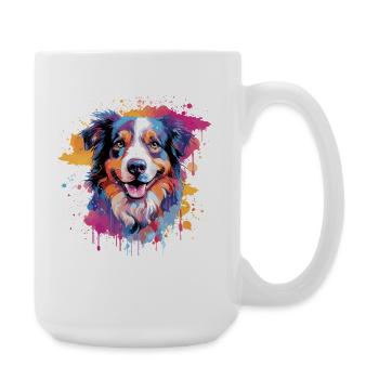 Bunte Splash-Art des Australian Shepherd Hundes - Große Tasse 440 ml - Weiß - Rechts