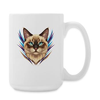 Siamese Cat Portrait Neon Accents - Large Mug 440 ml - white - Right