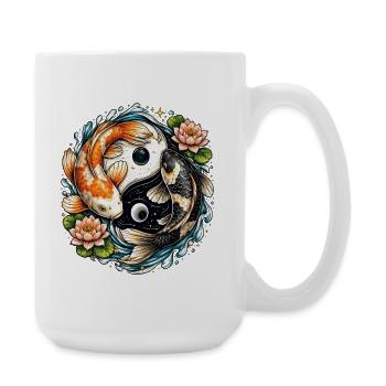 Koi Yin Yang floral and lotus - Large Mug 440 ml - white - Right