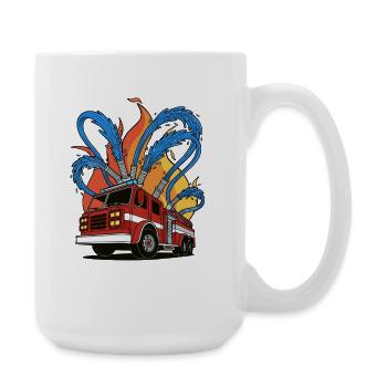 Un camion de pompiers éteint un incendie – une opération de sauvetage - Grande tasse 440 ml - blanc - Droite