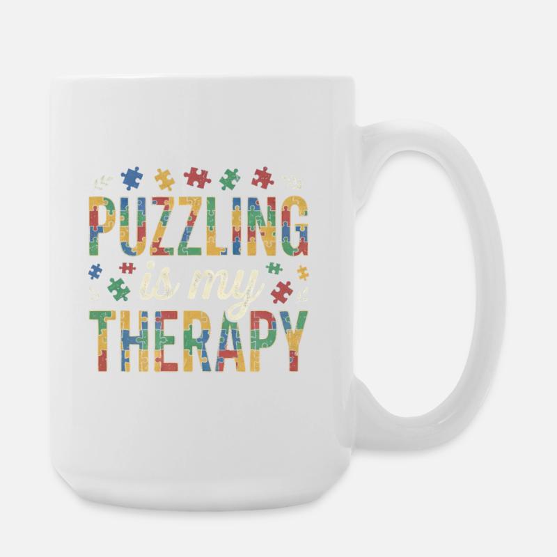 Puzzling is my Therapy - Retro Puzzle - Large Mug 440 ml - white