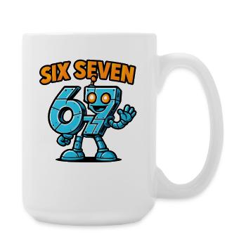 Six Seven 67 Italian Brainrot Robot Meme Humor - Large Mug 440 ml - white - Right