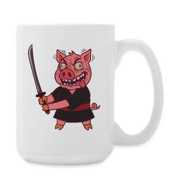 Verrücktes Samurai Schwein mit Schwert - Große Tasse 440 ml - Weiß - Rechts