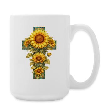 Christlicher Sonnenblumen Glaube Betet Jesus - Große Tasse 440 ml - Weiß - Rechts
