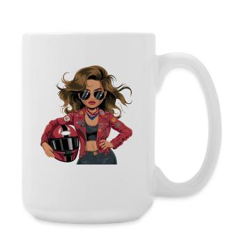  Coole Bikerin mit roter Lederjacke Sonnenbrille - Große Tasse 440 ml - Weiß - Rechts
