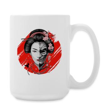 Geisha Half Face Oni Mask Japanese Samurai - Large Mug 440 ml - white - Right