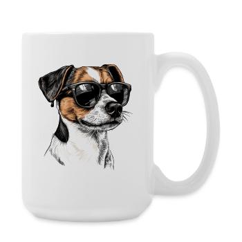 Sonnenbrillen-Hundeporträt Jack Russel Terrier - Große Tasse 440 ml - Weiß - Rechts