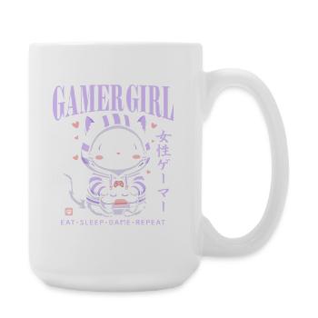 Gamer Girl Cat Kawaii Anime Gaming Mignon - Grande tasse 440 ml - blanc - Droite