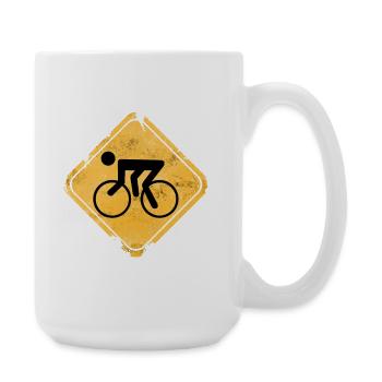 Bicycle symbol on yellow warning sign - Large Mug 440 ml - white - Right