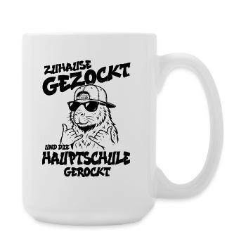 Zuhause gezockt Hauptschule gerockt Schulabschluss - Große Tasse 440 ml - Weiß - Rechts