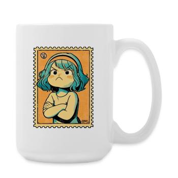 Dessin timbré aux cheveux turquoise défiants - Grande tasse 440 ml - blanc - Droite