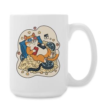 Kino-Kater im Popcorn-Paradies - Große Tasse 440 ml - Weiß - Rechts