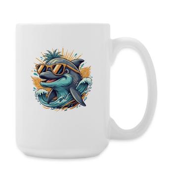Dolphin with Sunglasses Surf Tropical Design - Large Mug 440 ml - white - Right